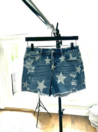 Light Washed Jeans Short with Star Print