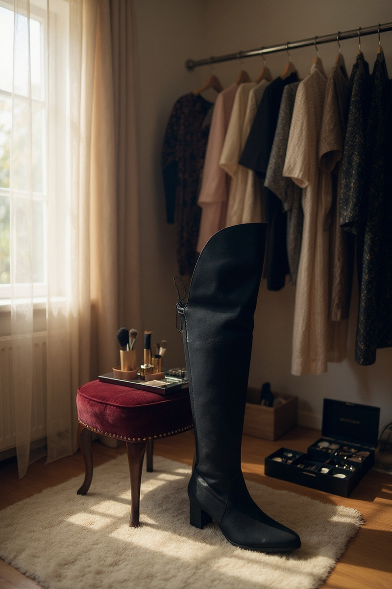 Leather Lucia High Over Knee Boot Black